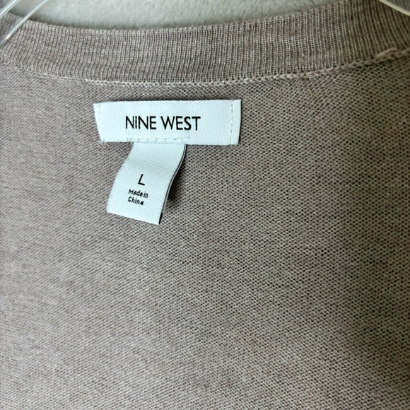 NWT Nine West Cardigan Duster L Brown Pockets Open Front Ribbed Cuffs Stretch - Picture 7 of 10